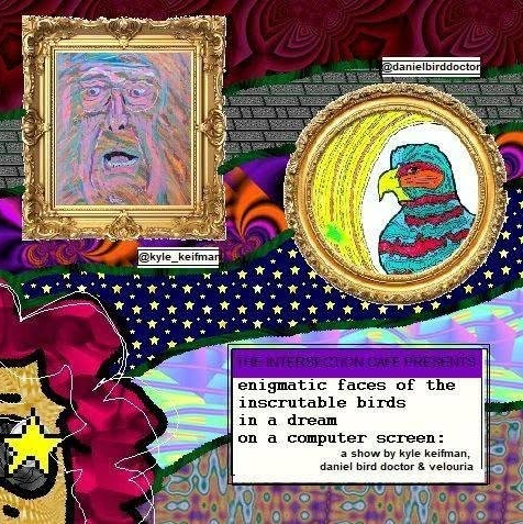 enigmatic faces of the inscrutable birds in a dream on a computer screen – Art Exhibit